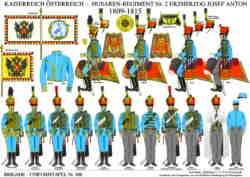 Tafel 366:  Kaiserreich Österreich:  Husaren-Regiment Nr.2 Erzherzog Josef Anton  1809-1815
