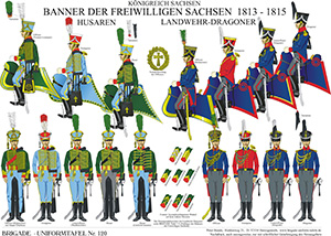 Tafel 120: Königreich Sachsen: Banner der Freiwilligen Sachsen 1813-1815, Husaren, Landwehr-Dragoner